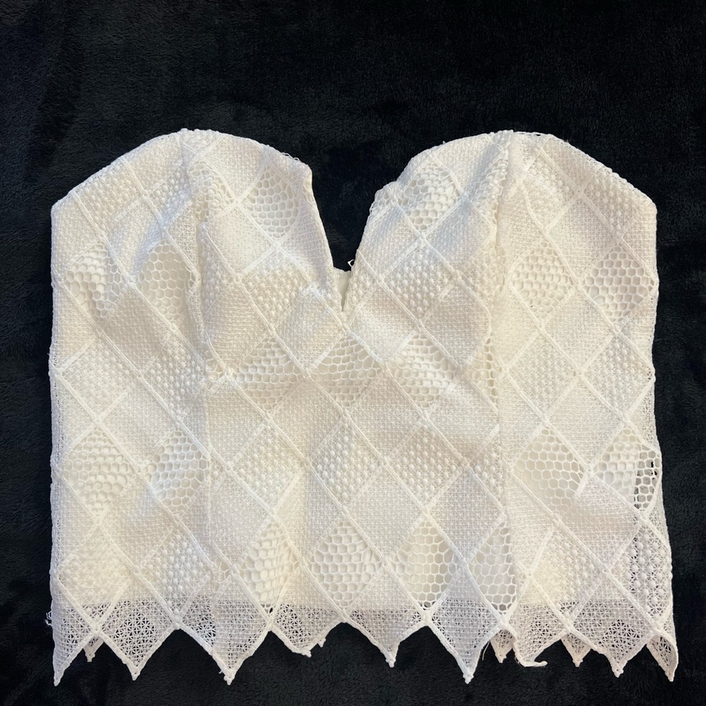 Bardot white lace crop top